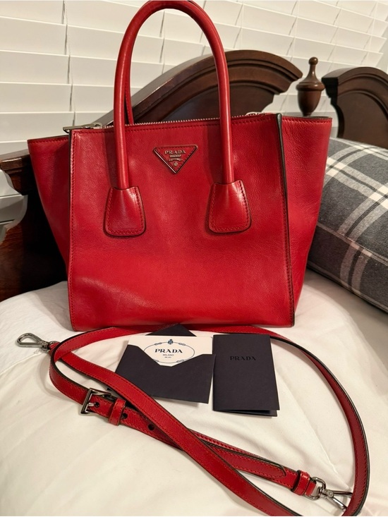 Prada Handbags - SALE Prada RARE AUTH LIKE NEWGlacé Calfskin Leather Twin Pocket Double HandleTo